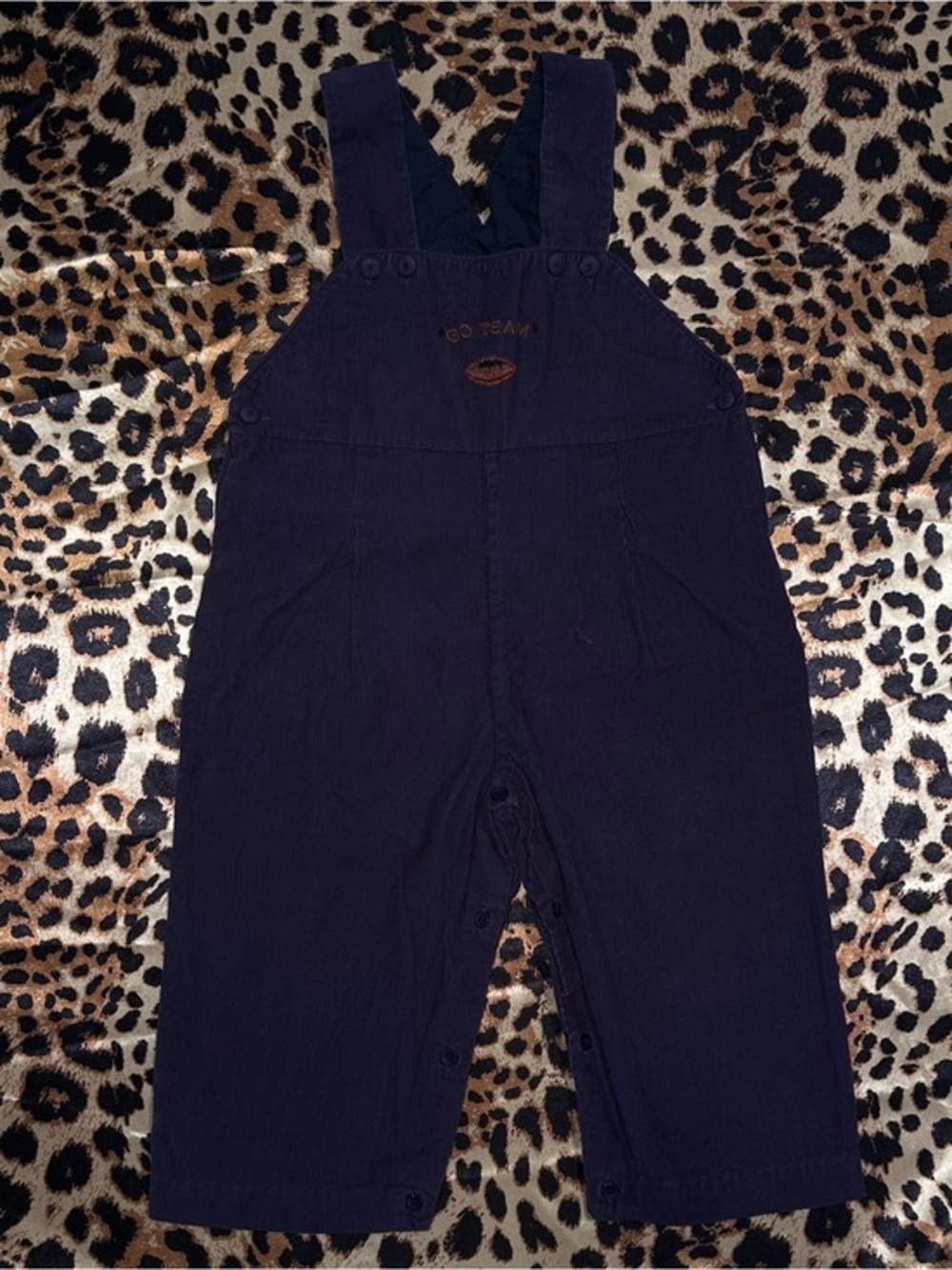 Vintage Strasburg Navy Corduroy Go Team Embroidered Overalls